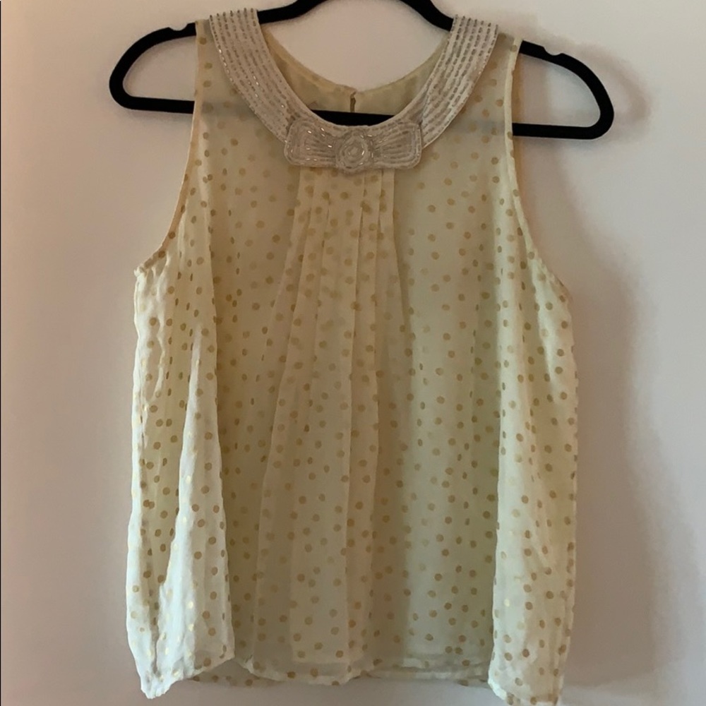 Corey Lynn calter chiffon polka dot blouse beaded